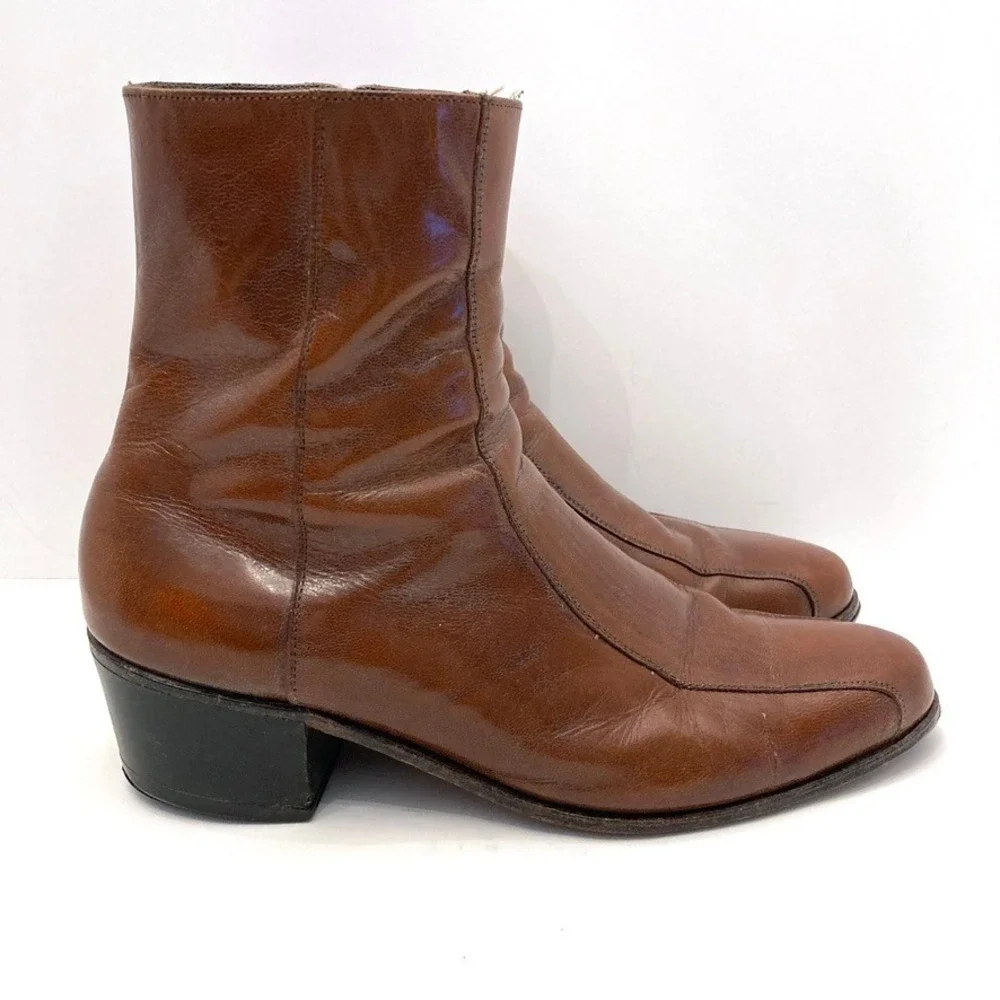 Vtg Florsheim Brown Leather Boots Mens 8.5 D 3215 Side Zip Beatle Moto Retro